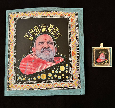 Large Neem Karoli Baba Pendant with Green Border - Image 2